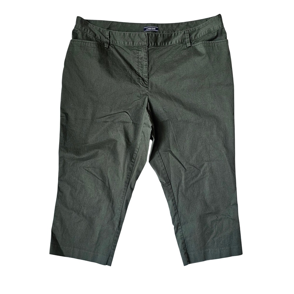 Lands End Womens 20W Olive‎ Green Mid Rise Slim Leg Cropped Capri Pants Twill